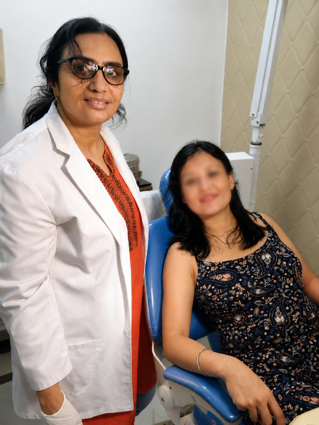 Dr. Priti with a patient at Madhav Dental Clinic